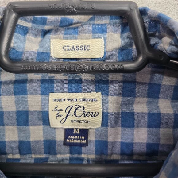 Mens J.Crew Blue & White Gingham Shirt Secret Wash Cotton Stretch Size M - Picture 2 of 7